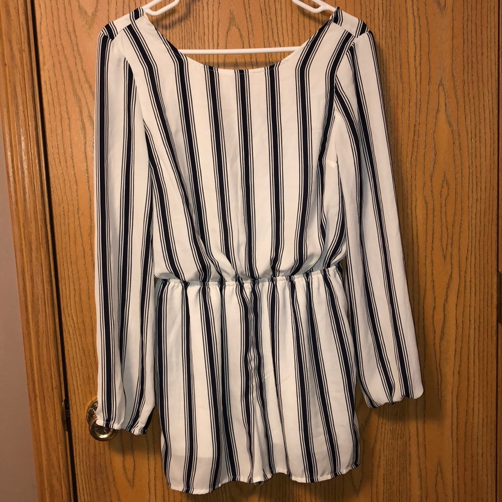 Navy and white long sleeved romper